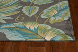 8'x11' Grey Teal Machine Woven Oversized Tropical Leaves Indoor Area Rug