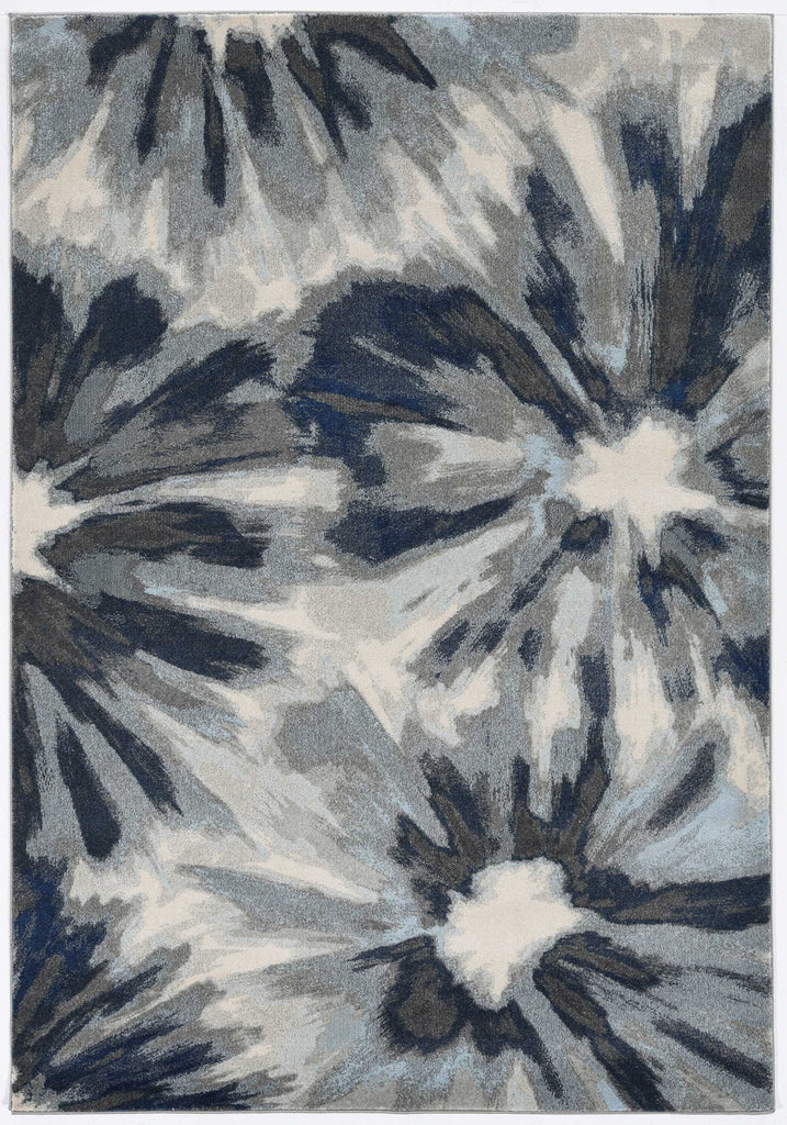 5'x8' Ivory Blue Machine Woven Floral Indoor Area Rug