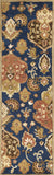 Navy Floral Tapestry Wool Runner Rug