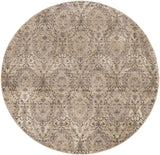 7' Sand Grey Machine Woven Distressed Traditional Round Area Rug