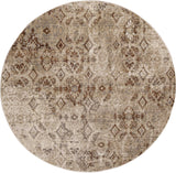 7' Sand Ivory Machine Woven Distressed Traditional Round Area Rug