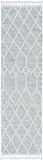 8' Ivory Grey Machine Woven Abstract With Fringe Indoor Runner Rug