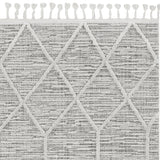 8' Ivory Grey Machine Woven Abstract With Fringe Indoor Runner Rug