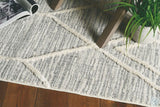5'x8' Ivory Grey Machine Woven Abstract With Fringe Indoor Area Rug