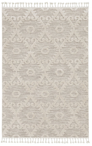 HomeRoots 12'X15' Ivory Beige Machine Woven Geometric With Fringe Indoor Area Rug 375676-HOMEROOTS 375676