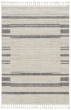 8' Ivory Grey Machine Woven Abstract Lines With Fringe Indoor Runner Rug