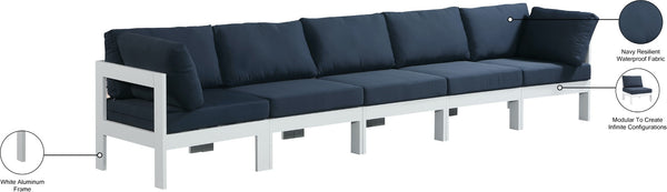 Nizuc Waterproof Fabric / Aluminum / Foam Contemporary Navy Waterproof Fabric Outdoor Patio Modular Sofa - 150" W x 30" D x 34" H