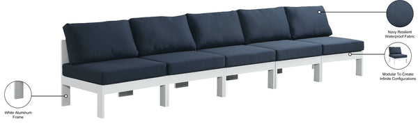 Nizuc Waterproof Fabric / Aluminum / Foam Contemporary Navy Waterproof Fabric Outdoor Patio Modular Sofa - 150" W x 30" D x 34" H