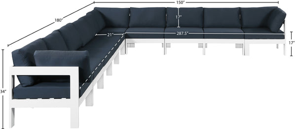 Nizuc Waterproof Fabric / Aluminum / Foam Contemporary Navy Waterproof Fabric Outdoor Patio Modular Sectional - 180" W x 150" D x 34" H
