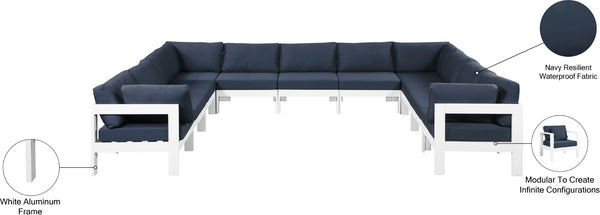 Nizuc Waterproof Fabric / Aluminum / Foam Contemporary Navy Waterproof Fabric Outdoor Patio Modular Sectional - 150" W x 120" D x 34" H