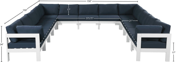 Nizuc Waterproof Fabric / Aluminum / Foam Contemporary Navy Waterproof Fabric Outdoor Patio Modular Sectional - 150" W x 150" D x 34" H