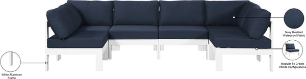 Nizuc Waterproof Fabric / Aluminum / Foam Contemporary Navy Waterproof Fabric Outdoor Patio Modular Sectional - 120" W x 60" D x 34" H
