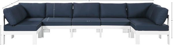 Nizuc Waterproof Fabric / Aluminum / Foam Contemporary Navy Waterproof Fabric Outdoor Patio Modular Sectional - 150" W x 60" D x 34" H