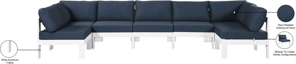 Nizuc Waterproof Fabric / Aluminum / Foam Contemporary Navy Waterproof Fabric Outdoor Patio Modular Sectional - 150" W x 60" D x 34" H
