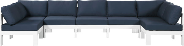 Nizuc Waterproof Fabric / Aluminum / Foam Contemporary Navy Waterproof Fabric Outdoor Patio Modular Sectional - 150" W x 60" D x 34" H