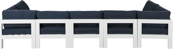 Nizuc Waterproof Fabric / Aluminum / Foam Contemporary Navy Waterproof Fabric Outdoor Patio Modular Sectional - 150" W x 60" D x 34" H