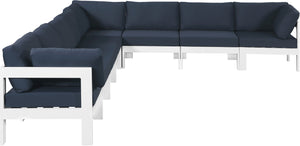 Nizuc Waterproof Fabric / Aluminum / Foam Contemporary Navy Waterproof Fabric Outdoor Patio Modular Sectional - 150" W x 120" D x 34" H