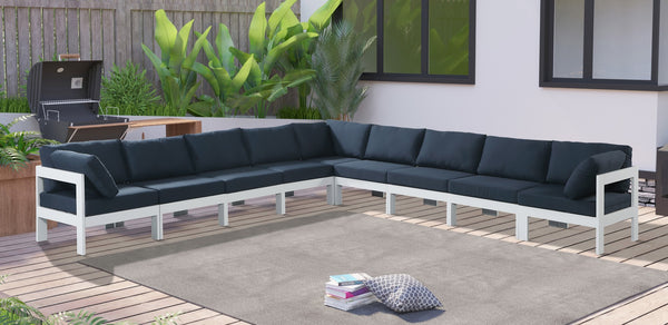 Nizuc Waterproof Fabric / Aluminum / Foam Contemporary Navy Waterproof Fabric Outdoor Patio Modular Sectional - 150" W x 150" D x 34" H