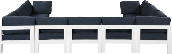 Nizuc Waterproof Fabric / Aluminum / Foam Contemporary Navy Waterproof Fabric Outdoor Patio Modular Sectional - 150" W x 90" D x 34" H