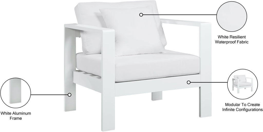Nizuc Waterproof Fabric / Aluminum / Foam Contemporary White Waterproof Fabric Outdoor Patio Aluminum Arm Chair - 34" W x 30" D x 34" H