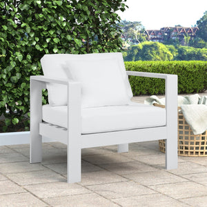 Nizuc Waterproof Fabric / Aluminum / Foam Contemporary White Waterproof Fabric Outdoor Patio Aluminum Arm Chair - 34" W x 30" D x 34" H