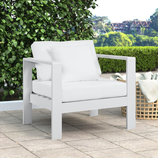 Nizuc Waterproof Fabric / Aluminum / Foam Contemporary White Waterproof Fabric Outdoor Patio Aluminum Arm Chair - 34" W x 30" D x 34" H