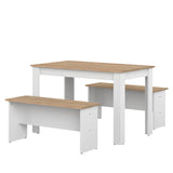 Nice Dining Table w/ Benches E2281A2134X00 White, Oak