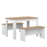 Nice Dining Table w/ Benches E2281A2134X00 White, Oak