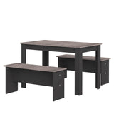 Nice Dining Table w/ Benches E2281A7698X00 Black, Concrete Look