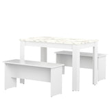 Nice Dining Table With Benches E2281A2145X00 White, Marble