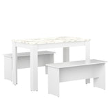 Nice Dining Table With Benches E2281A2145X00 White, Marble