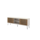 Farmhouse TV Stand With Metal Legs And Wood-Slat Sliding Doors 70 inch tv