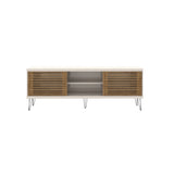 Farmhouse TV Stand With Metal Legs And Wood-Slat Sliding Doors 70 inch tv