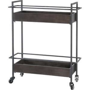 HomeRoots Rectangular Gray Metal With Two-Tier Shelves Bar Cart 376009-HOMEROOTS 376009