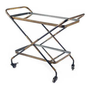 HomeRoots Rectangular Black And Gold Metal With Mirror Glass Shelves Bar Cart 376010-HOMEROOTS 376010