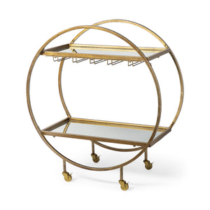 HomeRoots Showstopper Circular Rolling Gold Bar Cart 376018-HOMEROOTS 376018