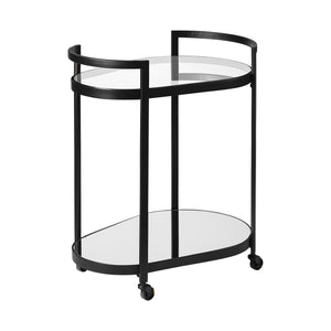 HomeRoots Cyclider Black Metal With Two Mirror Glass Shelves Bar Cart 376020-HOMEROOTS 376020