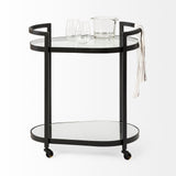 HomeRoots Cyclider Black Metal With Two Mirror Glass Shelves Bar Cart 376020-HOMEROOTS 376020