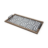 HomeRoots Grey Metal Glasss Top With Maze Like Pattern Tray 376028-HOMEROOTS 376028