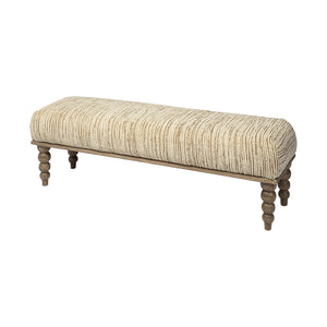 HomeRoots Rectangular Indian Mango Woodnatural-Brown Polished W Upholstered Cream Seat Accent Bench 376176-HOMEROOTS 376176