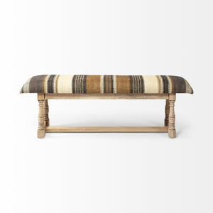 HomeRoots Rectangular Mango Wood Olive And Brown Upholstered Accent Bench 376179-HOMEROOTS 376179