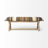 HomeRoots Rectangular Mango Wood Olive And Brown Upholstered Accent Bench 376179-HOMEROOTS 376179