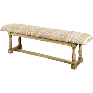 HomeRoots Rectangular Mango Wood Orange And Brown Upholstered Accent Bench 376180-HOMEROOTS 376180