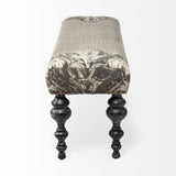 HomeRoots Rectangular Dark Wood And Gray Floral Accent Bench 376181-HOMEROOTS 376181