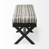 HomeRoots Rectangular Indian Mango Wooddark-Brown Finish W Upholstered Gray And White Patterned Seat Accent Bench 376182-HOMEROOTS 376182