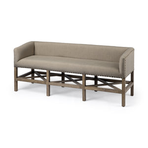 HomeRoots Rectangular Mango Woodlight Brown Finish W Beige Fabric Covered Seat Accent Bench 376184-HOMEROOTS 376184