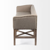 HomeRoots Rectangular Mango Woodlight Brown Finish W Beige Fabric Covered Seat Accent Bench 376184-HOMEROOTS 376184