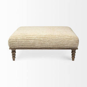 HomeRoots Square Indian Mango Woodnatural-Brown Polished W Upholstered Cream Seat Accent Bench 376187-HOMEROOTS 376187