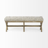 HomeRoots Rectangular Indian Mango Wood Light Brown Base W Beige-Toned Woven Leather Cushion Accent Bench 376188-HOMEROOTS 376188