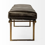 HomeRoots Rectangular Metalantiqued-Gold Black Genuine Leather Seat Accent Bench 376191-HOMEROOTS 376191